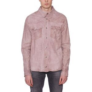 GIORGIO BRATO Men's Brushed Leather Western Style Snap-Button Shirt Men PINK